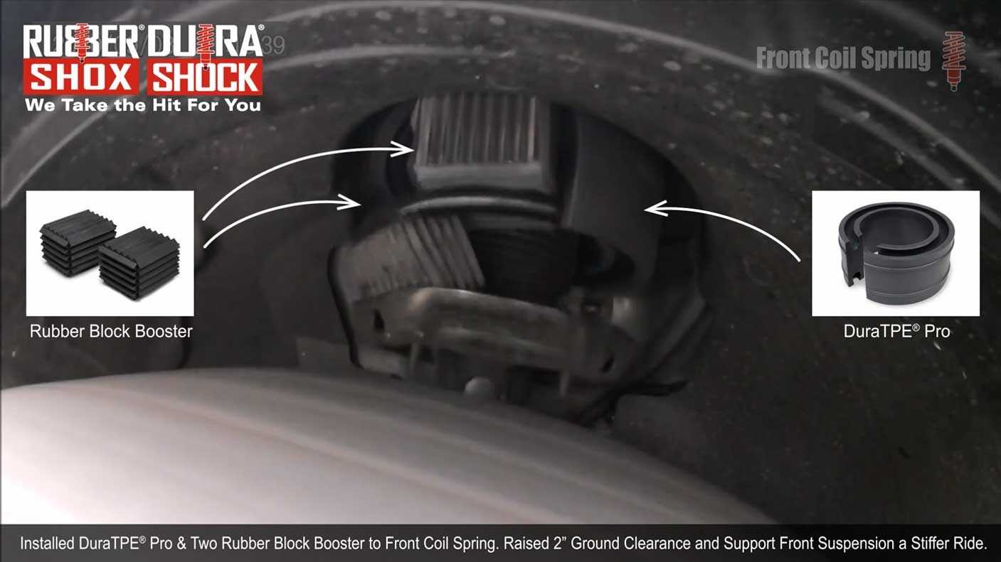 DuraTPEPro & Rubber Block Booster Front Coil Spring Buffer, 2” Clearance & Stiffer